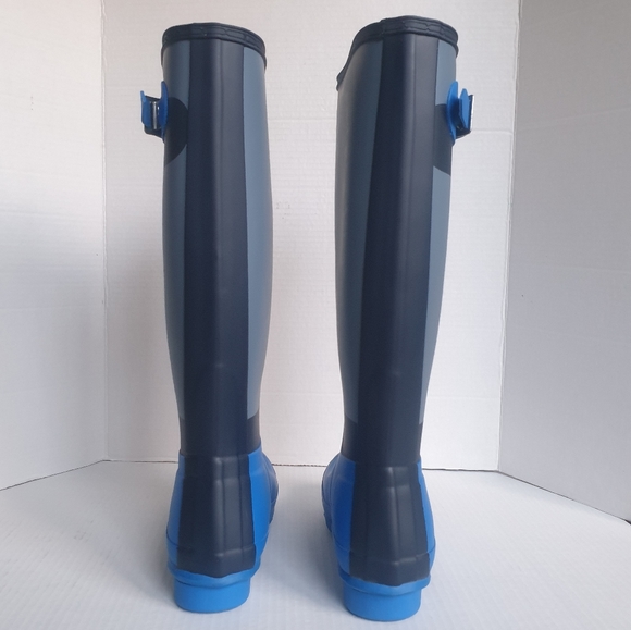 Hunter Wm's Original Tall Wellington Shadow Print Rainboots Grey, Bucket Blue  7 - Picture 4 of 16
